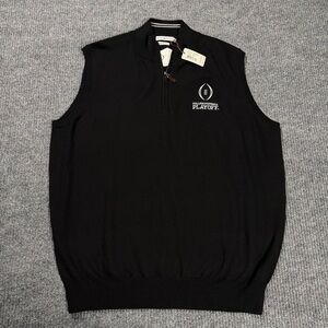 NWT Peter Millar Sweater Vest Mens XL Black 100% Wool 1/4 Zip Golf CFP NCAA